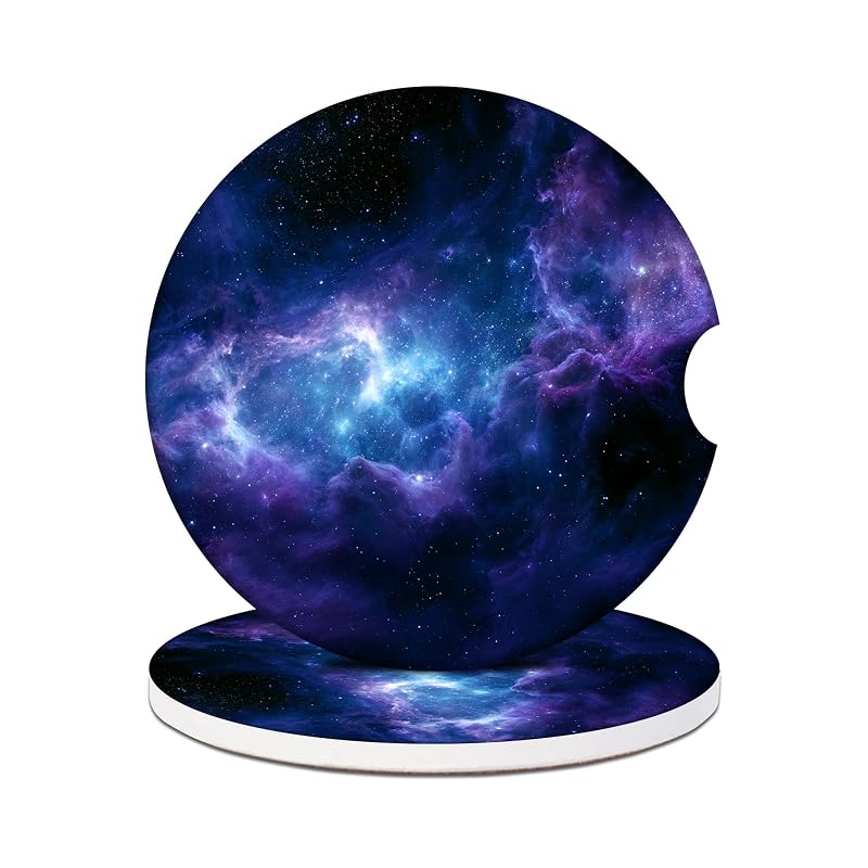 Porta-copos para carro GAMSJM com cerâmica absorvente e base de cortiça, padrão Nebula Galaxy Space, 2 unidades