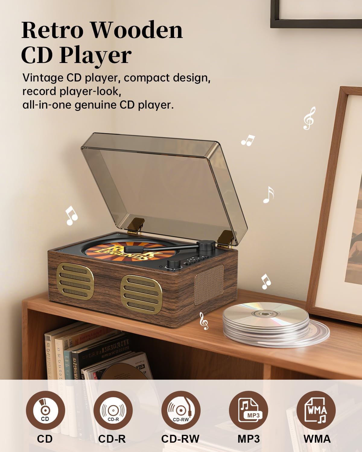 TANLANIN CD-005WW Portable CD Player in Walnut Brown