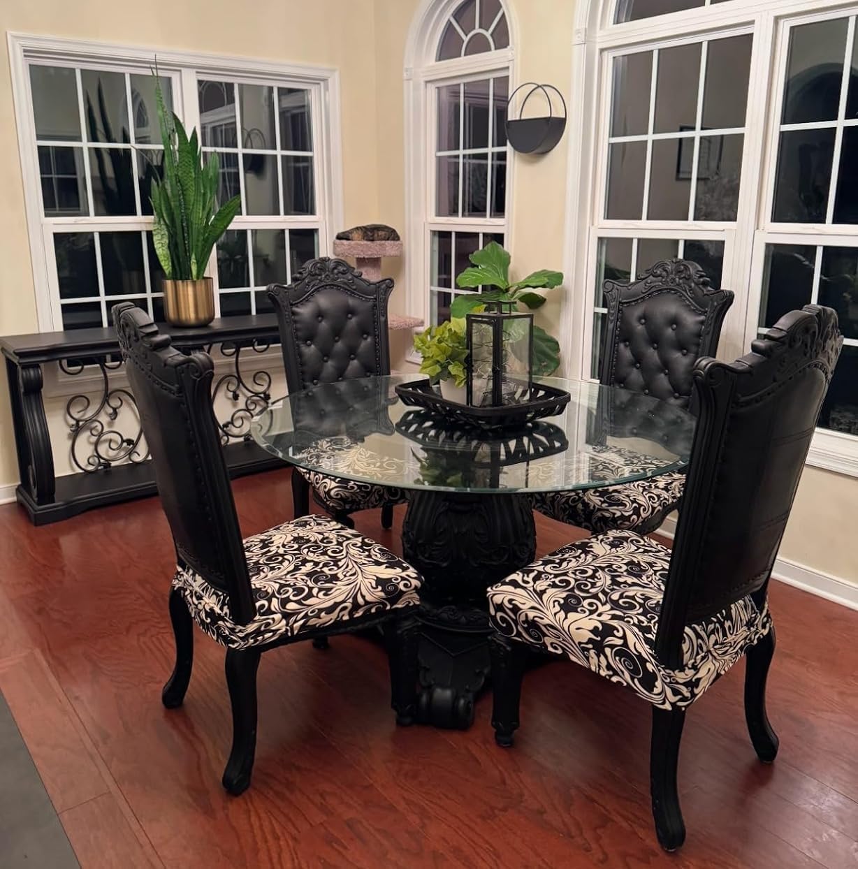 SearchI Dining Chair Seat Covers Set of 6, Stretch Removable Chair Covers for Dining Chairs, Kitchen Chair Covers Protector(Black Flower)