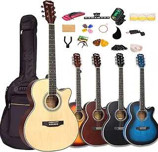 Mademu アコースティックギター 初心者セット カッタウェイ(Cut-Away)タイプ 入門練習ギター 16点セット (ナチュラル-艶消し)