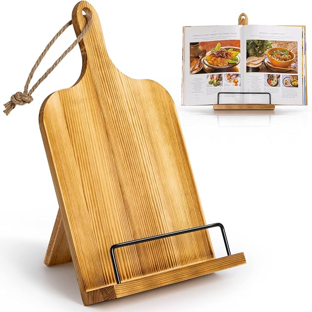 PUERSI Recipe Book Stand Holder, Cookbook Stands for Kithchen, Wooden Cook Book Display Stand - Brown