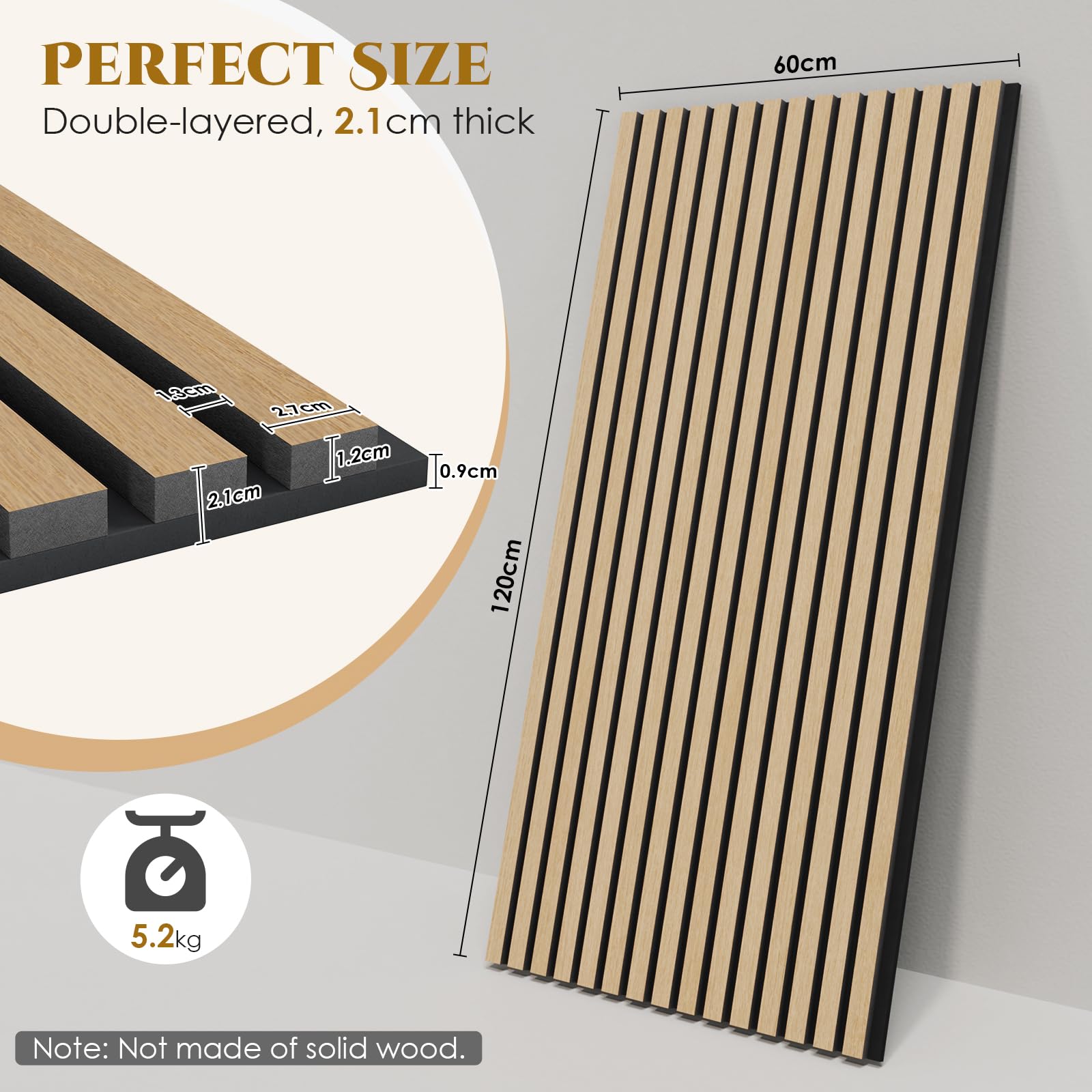 Clevich 3D Akustikpaneele 120x60x2.1cm, 2,88m²-4 Stück Wandpaneele Holzoptik, Wandverkleidung Wandpaneele für effektiven Schallschutz, mit Filz Schalldämmung, für Wohnzimmer, Büro, Garderobe, Eiche