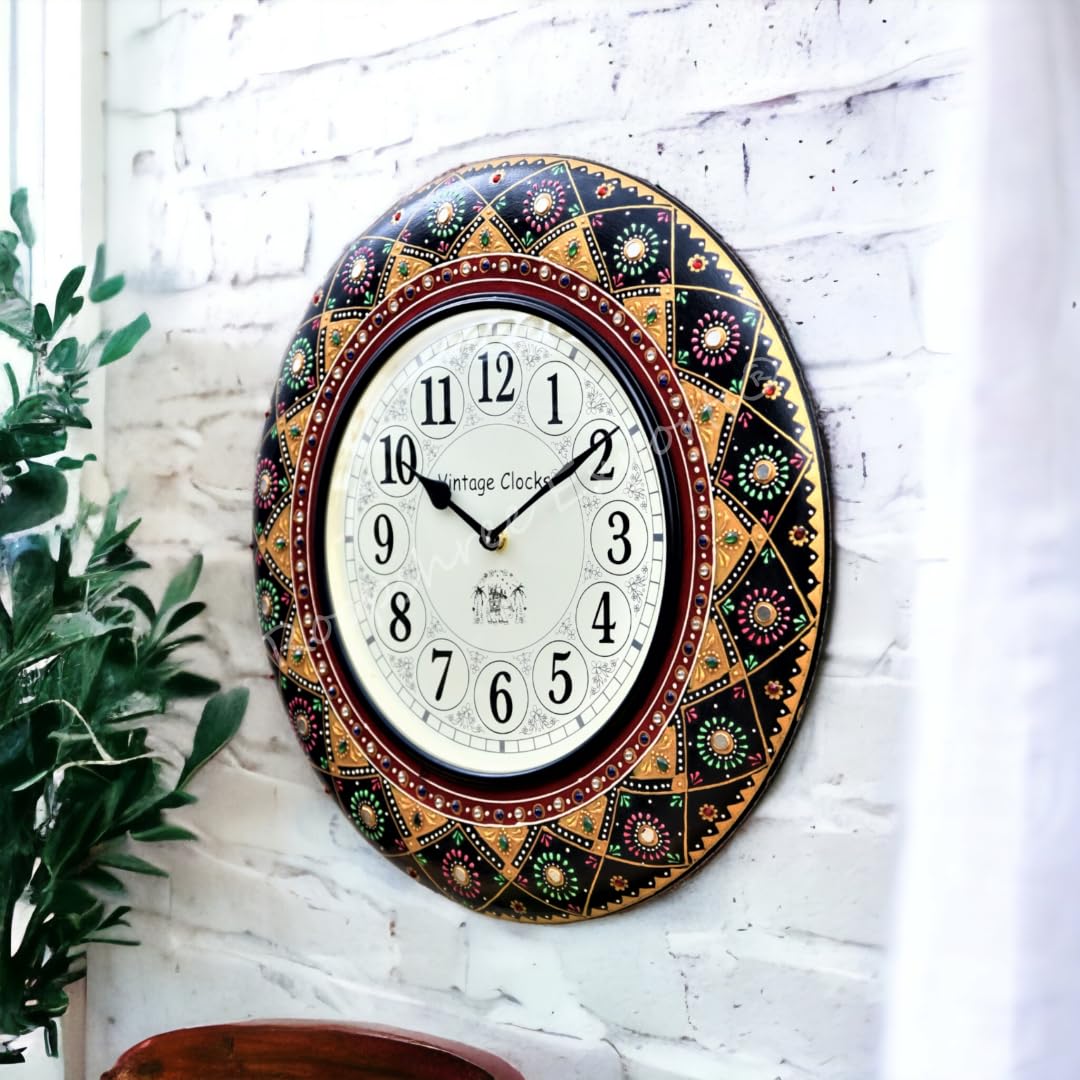 Vintage Hand-Painted Wooden Wall Clock -1