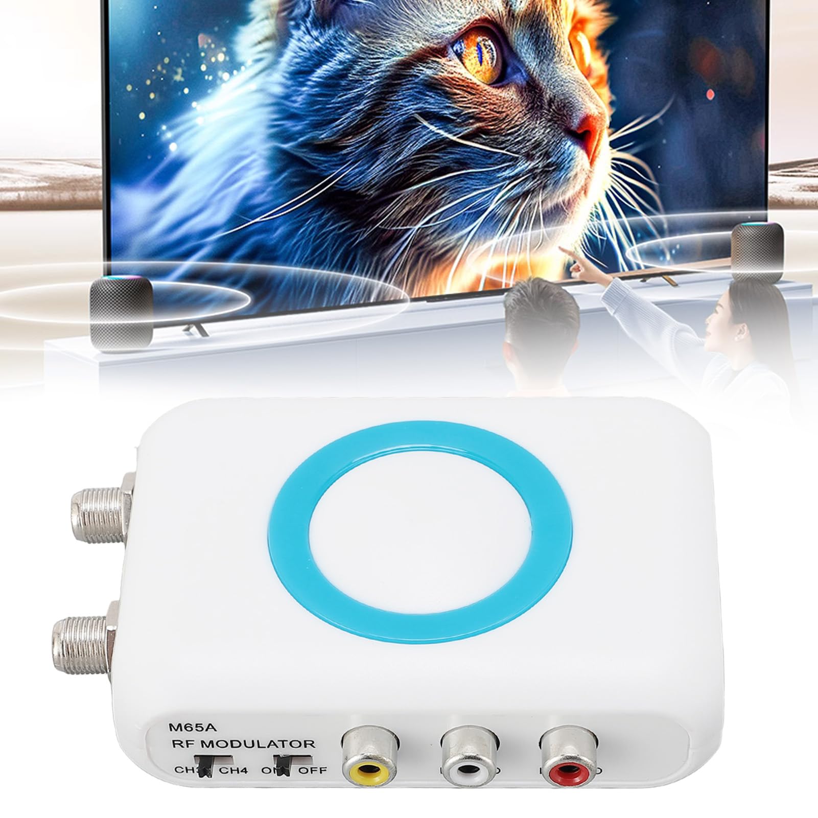 Zunate Digital RF Modulator, RF Modulator Coax Adapter CVBS VHF Converter, M65A NTSC RF Modulator Support AV Output Professional HD VHF Demodulator Converter for CATV System