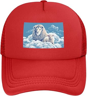 Lamb with A Lion On The Clouds Baseball Cap for Men Women Trucker Hat Adjustable Golf Cap Breathable Mesh Snapback Hat