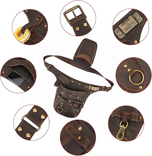 Miniatura 7 de Tourbon - Cinturón de herramientas de cuero para jardín y floristería, delantal, herramientas de utilidad, funda para cintura, bolsa de cintura para