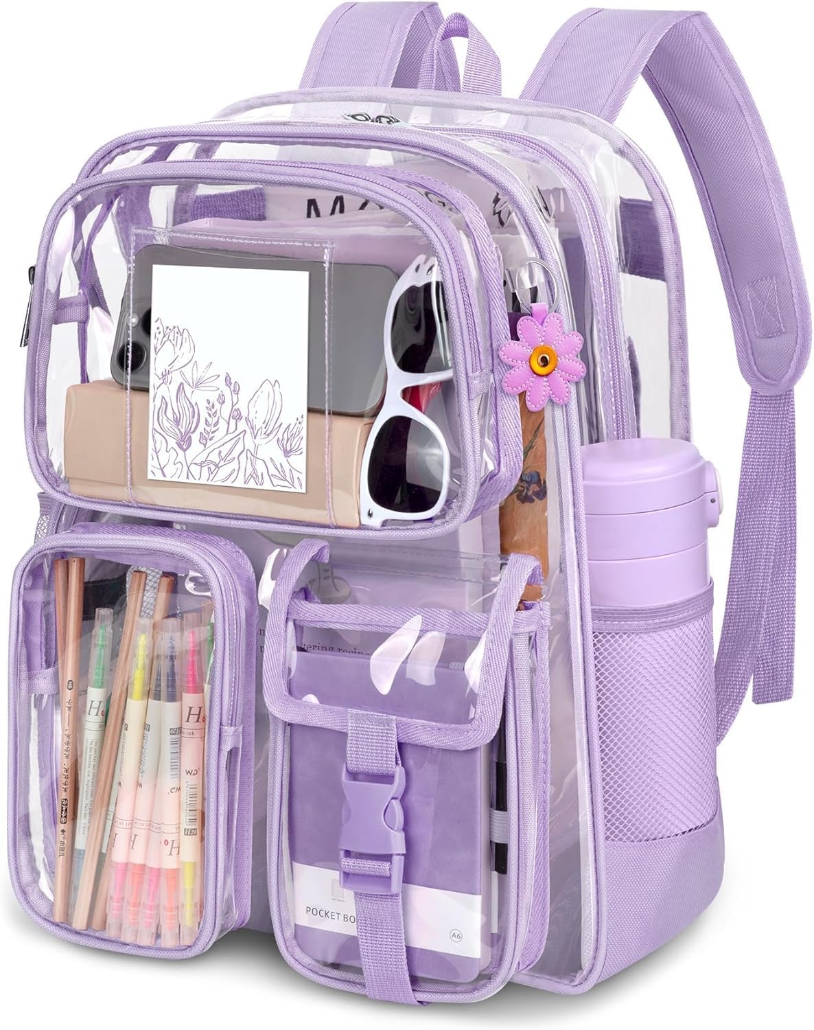 Attmu Clear Backpack for School, Heavy Duty PVC Transparent Bookbag with Reinforced Straps Stitches, Clear Bag for Stadium Events Girls Boys, Large Capacity Backpack for Security College Work - Pink