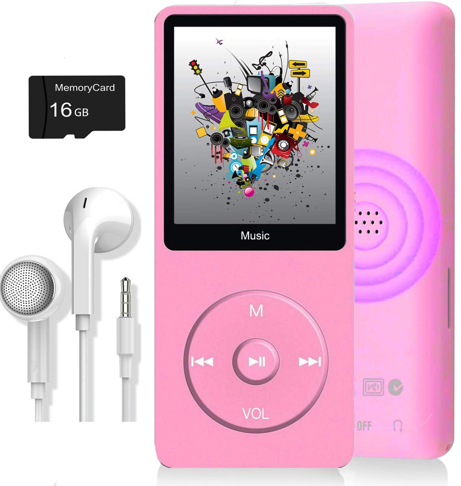 MP3 Player, Music Player with 16GB Micro SD Card, Build-in Speaker/Photo/Video Play/FM Radio/Voice Recorder/E-Book Reader, Supports up to 128GB