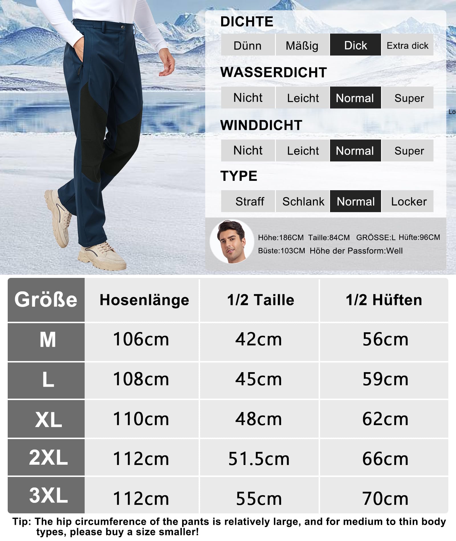 Pantalones Trekking Hombre Impermeables Pantalones Termico Alimentato Montaña Pantalon Moto Hombre Invierno Pantalon Ski con Tasca (Versión Relajada)