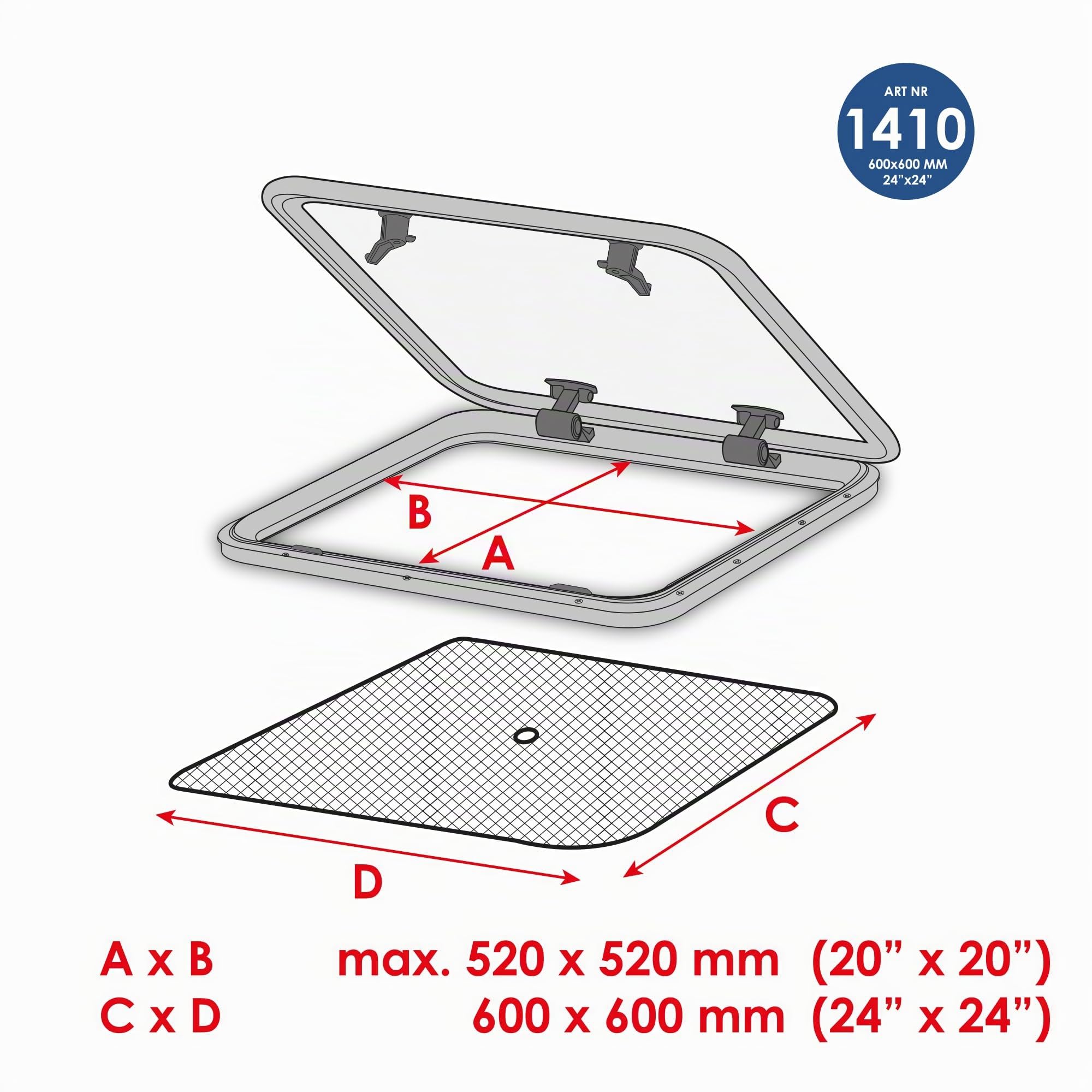 Plastimo PL2351410, Zanzariera per Oblo, 520 x 520 mm