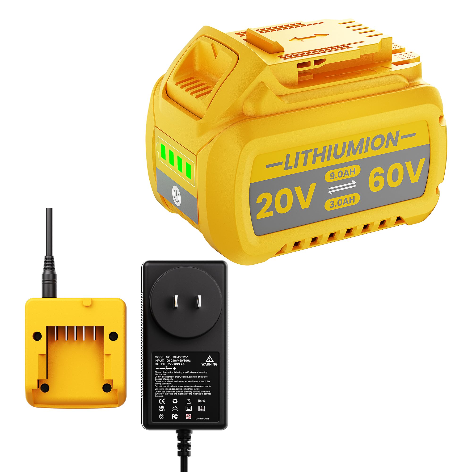 DCB609 9.0Ah 20V/60V Flexvolt Battery Replacement for Dewalt Flexvolt 20V/60V Max Battery and Charger Compatible with DCB609 DCB606 DCB612 DCB206 DCB205 DCB204 DCB203 DCB201 Lithium Battery