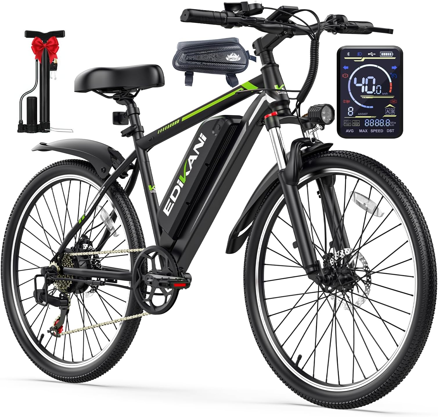 Electric Bike for Adults 648Wh Removable Battery, Peak 1500W 40KMH Ebike, 70 Miles Range 26" Electric Mountain Bike Fast Commuter Electric Bicycle, Lockable Front Suspension, 7-Speed Gears, Frame Bag