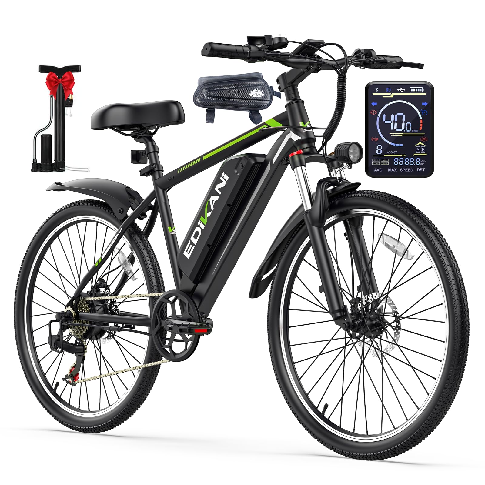 Electric Bike for Adults 648Wh Removable Battery, Peak 1500W 40KMH Ebike, 70 Miles Range 26" Electric Mountain Bike Fast Commuter Electric Bicycle, Lockable Front Suspension, 7-Speed Gears, Frame Bag