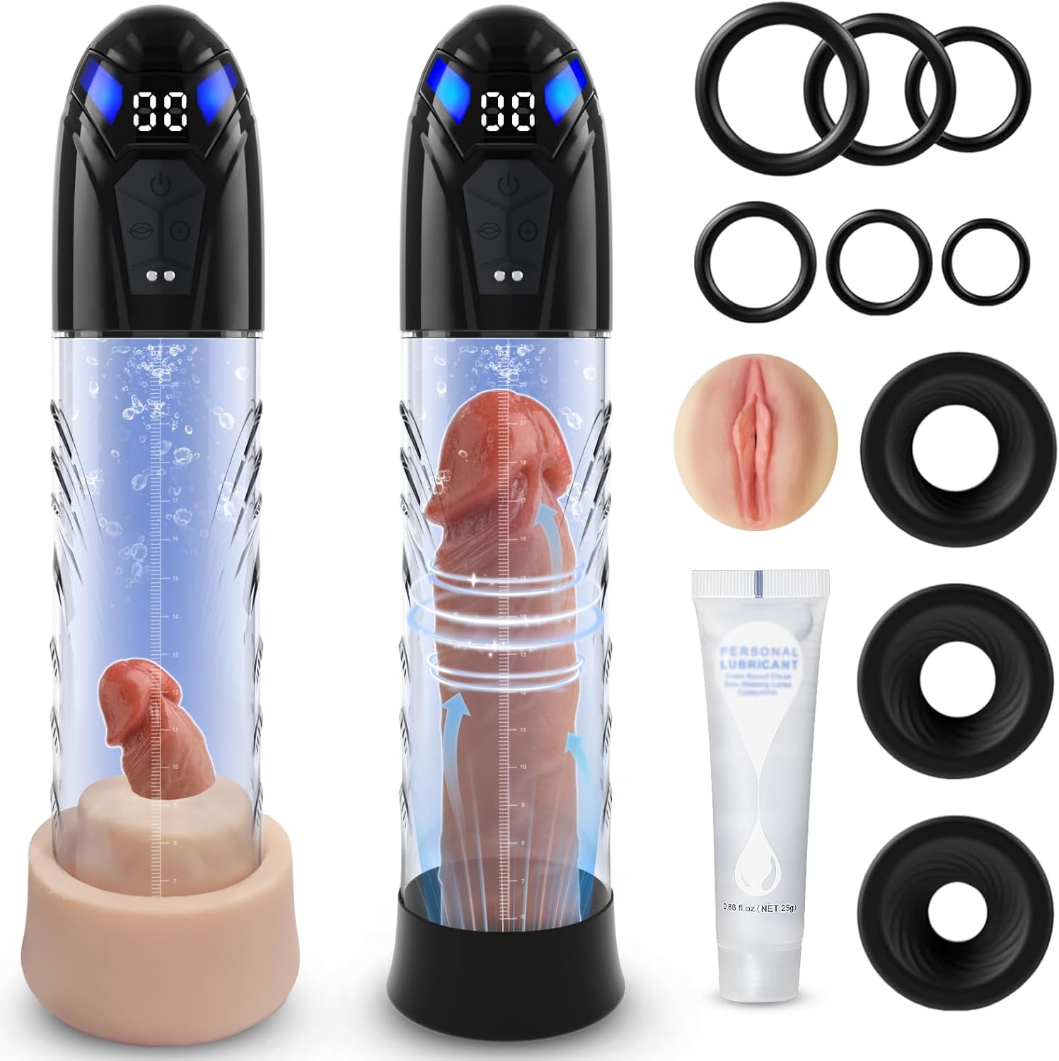 Electric Penis Pump Adult Sex Toys for Men Automatic Enlargers & Extend Pump for Men with 10 Erection Training Modes Male Masturbator Male Penis Pump Entender Pumps & Enlargers (6 Cock Rings)