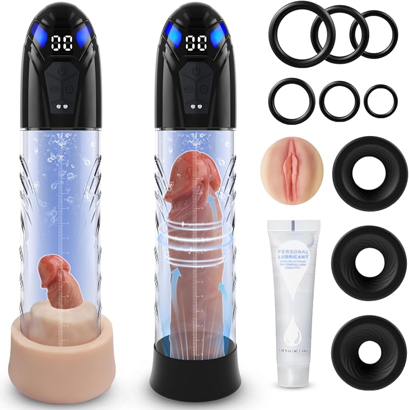 Electric Penis Pump Adult Sex Toys for Men Automatic Enlargers & Extend Pump for Men with 10 Erection Training Modes Male Masturbator Male Penis Pump Entender Pumps & Enlargers (6 Cock Rings)