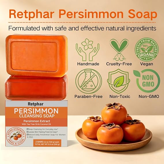 Persimmon Soap Bar for All Skin Types,4.2 Oz Each 2 Pack