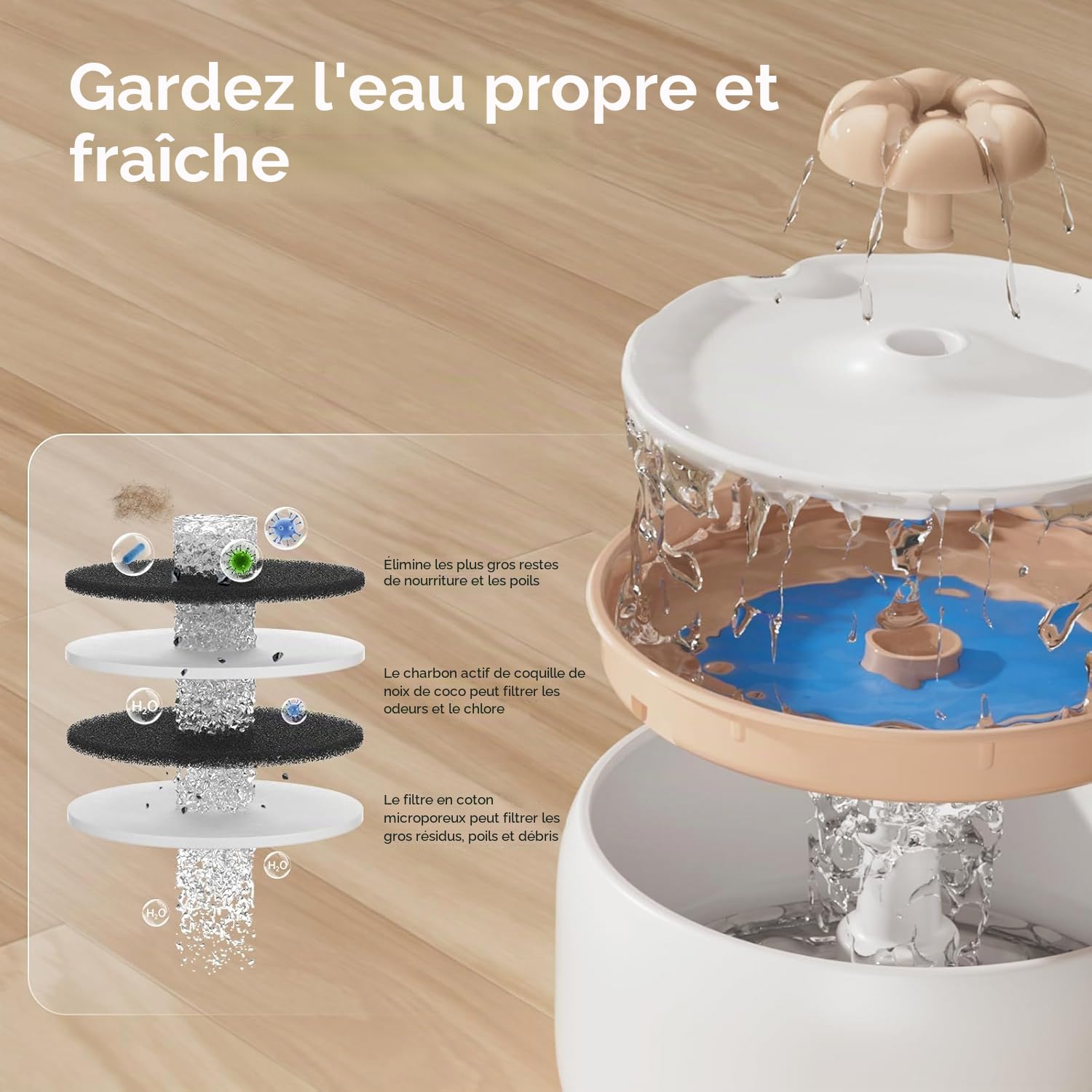 WOPET Fontaine à eau sans fil en céramique pour chat avec batterie rechargeable de 5000 mAh, distributeur d'eau de qualité supérieure de 3 L pour chats et petits chiens, ultra silencieuse et triple