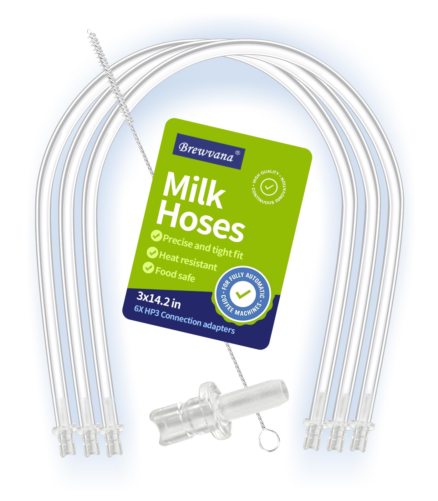 Milk Tube Hose Set for Jura ENA E8,GIGA 6 10 W10,IMPRESSA J6 J8 J8twin Z5 Z6 Z7 Z8 Z9 Z10, S8 S80 WE8 Fully Automatic Coffee Machines(3X Milk Hoses 36cm, 6X HP3 Milk Hose Connectors, Cleaning Brush)