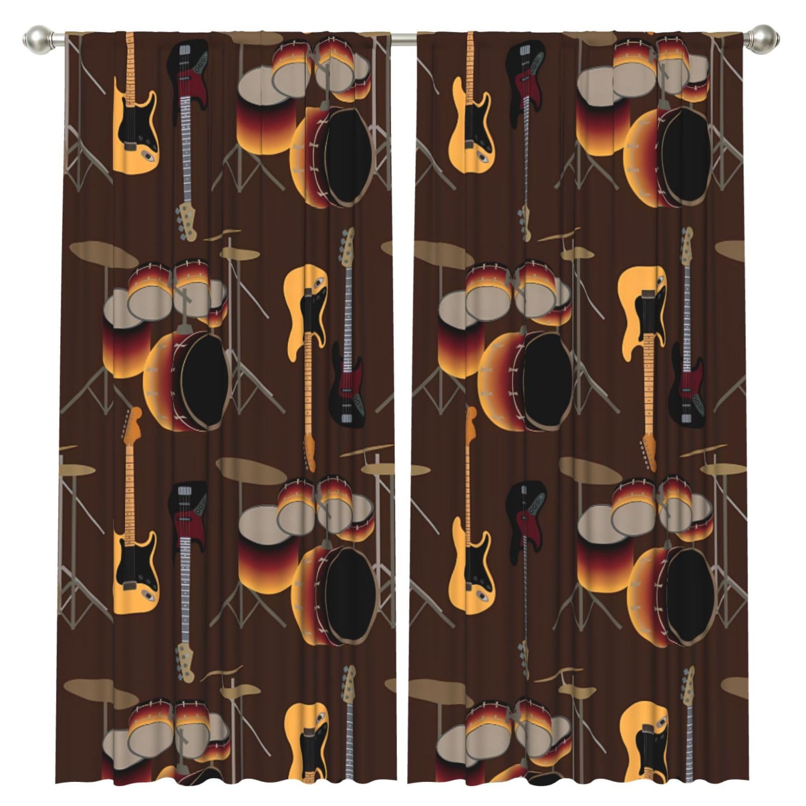 InOmak Rock Pattern Of Retro Drums, 2 Panels Window Curtains 52 x 84 Inch Blackout Curtains for Living Room Bedroom
