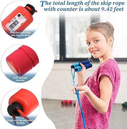 Miniatura 2 de 24 cuerdas de saltar para niños ajustables suaves con mostrador y asas coloridas cuerdas de saltar para niños y niñas actividades al aire libre