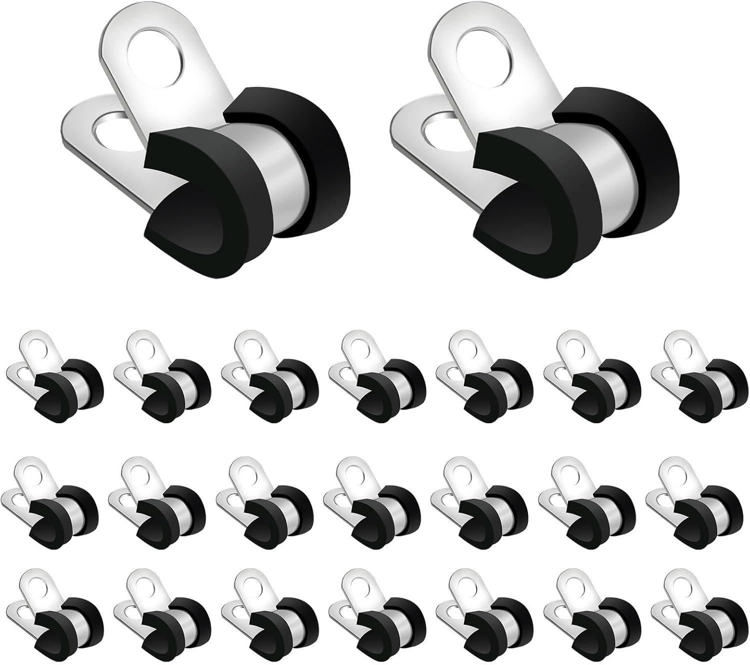 50pcs 3/8 Inch / 0.95cm Cable Clamps Metal, Stainless Steel Insulated Clamp Wire Organizer Clips Mounting Cord Fastener Clips Rope Clamp P Clips Pipe Sturdy Clamp Tubing Loop Hose Clamps