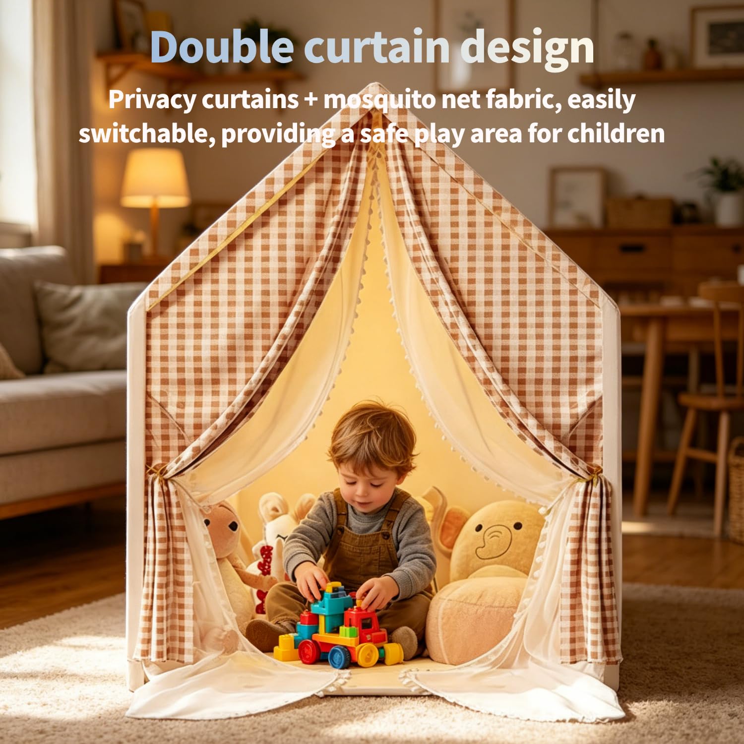 Tenda da gioco per bambini per ragazzi e ragazze capanna per giocattoli interni ed esterni a forma di casa idea regalo di compleanno regalo di festa decorazione di festa cachi