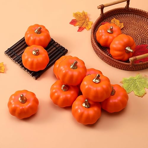 Miniatura 8 de 12 mini calabazas artificiales para decoración de Halloween, lindas calabazas falsas de espuma de simulación para Halloween, cosecha de otoño,