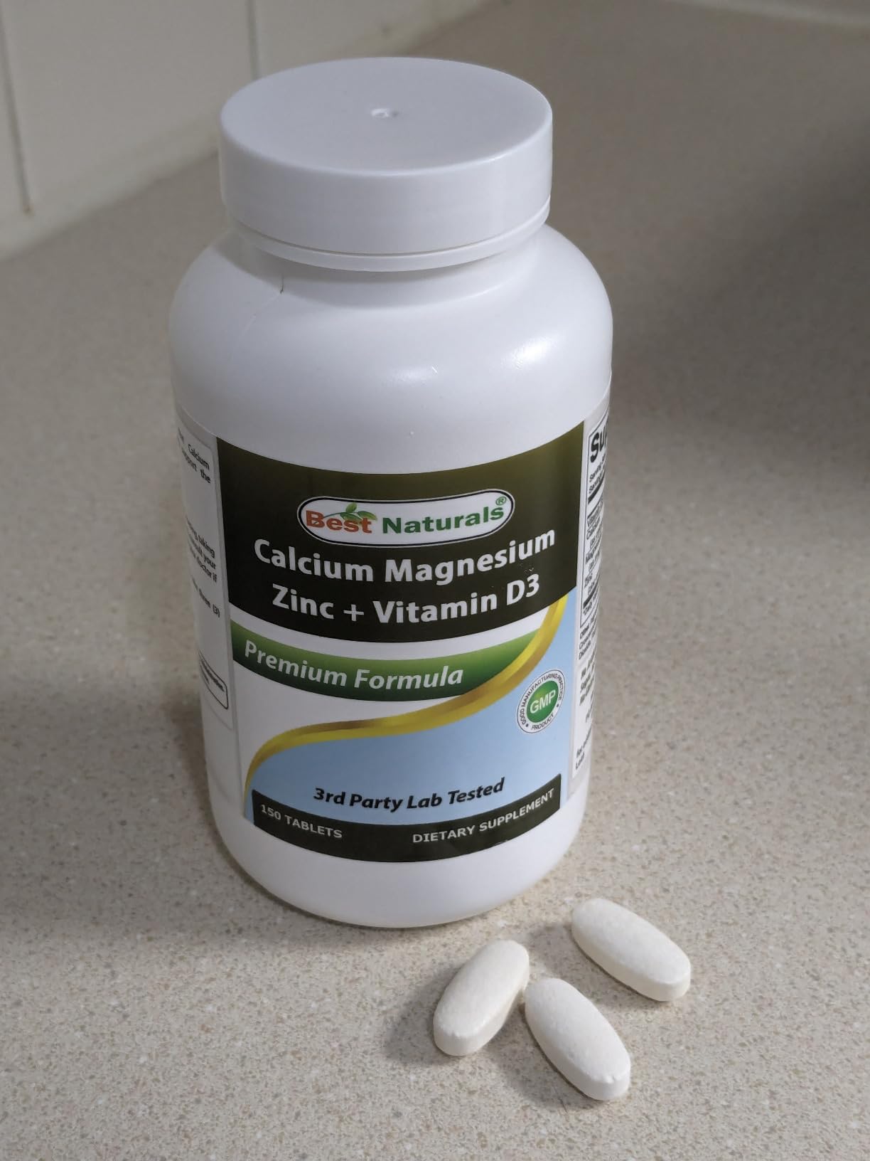 Best Naturals Calcium Magnesium Zinc with Vitamin D3, 150 Tablets - Calcium 1000 mg, Magnesium 400 mg, Zinc 25 mg & D3 600 IU per Serving (3 Tablets)