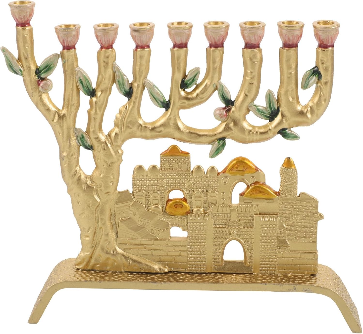 Menorah 9 Branch: Jerusalem Candle Holder - Metal Judaica Alloy Menorah for Hanukkah - 9 Branch Design for Festival Decor and Religious Accessories