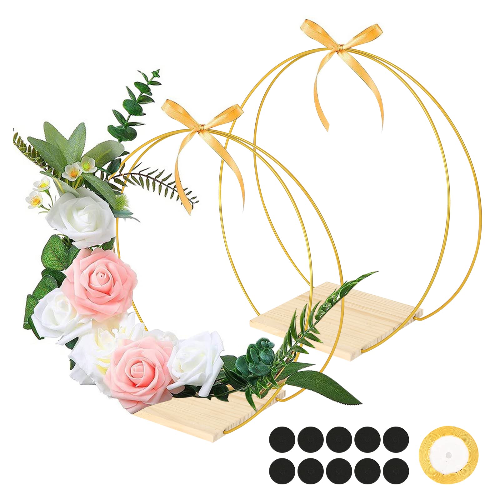 2 pezzi in metallo floreale cerchio centrale per tavolo, 30 cm oro macramè anelli con supporto per pneumatici floreali, ghirlanda, anelli decorativi da appendere per fai da te, matrimoni,