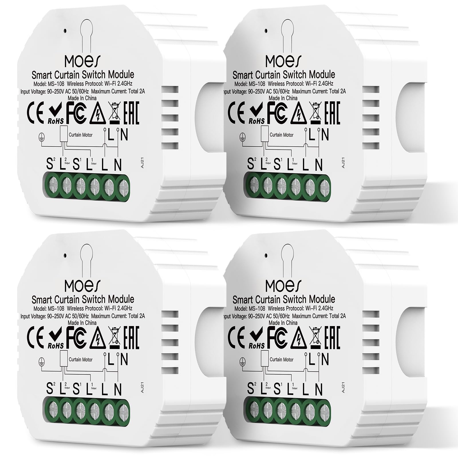 MOES Tuya WiFi Alexa Smart Interruptor de persiana Módulo, 4 unidades, para persianas, temporizador, interruptor para motor de persiana, compatible con Alexa Google Assistant, MOES/Tuya/Smart Life App