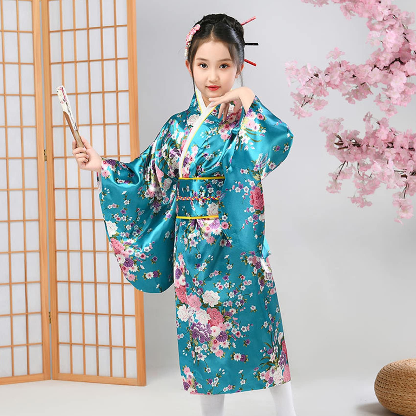 Kimono Japoński Szata Yukata Tradycyjny, Styl Japoński, Satynowa Sukienka, Koszule Cosplay, Sukienka Studniówkowa, Spa Szata Dziewczyna, Wentylator Skłaniany, Skarpety Tabi