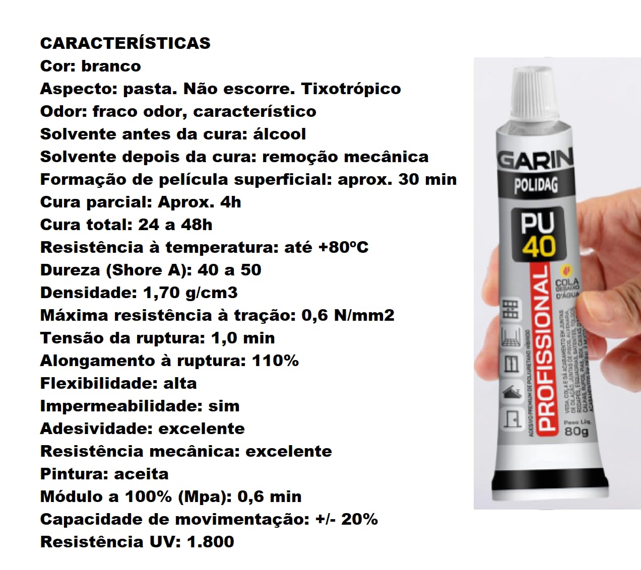 Bisnaga Selante Adesivo Cola Pu40 80g Poliuretano Acabamento Rejuntamento Alta Resistência Aceita Pintura (Preto)