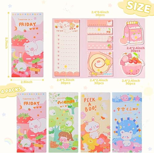 Miniatura 2 de Paquete de 4 bonitas notas adhesivas, 240 hojasbloc, bloc de notas autoadhesivas Kawaii, serie de dibujos animados, notas adhesivas, blocs de notas