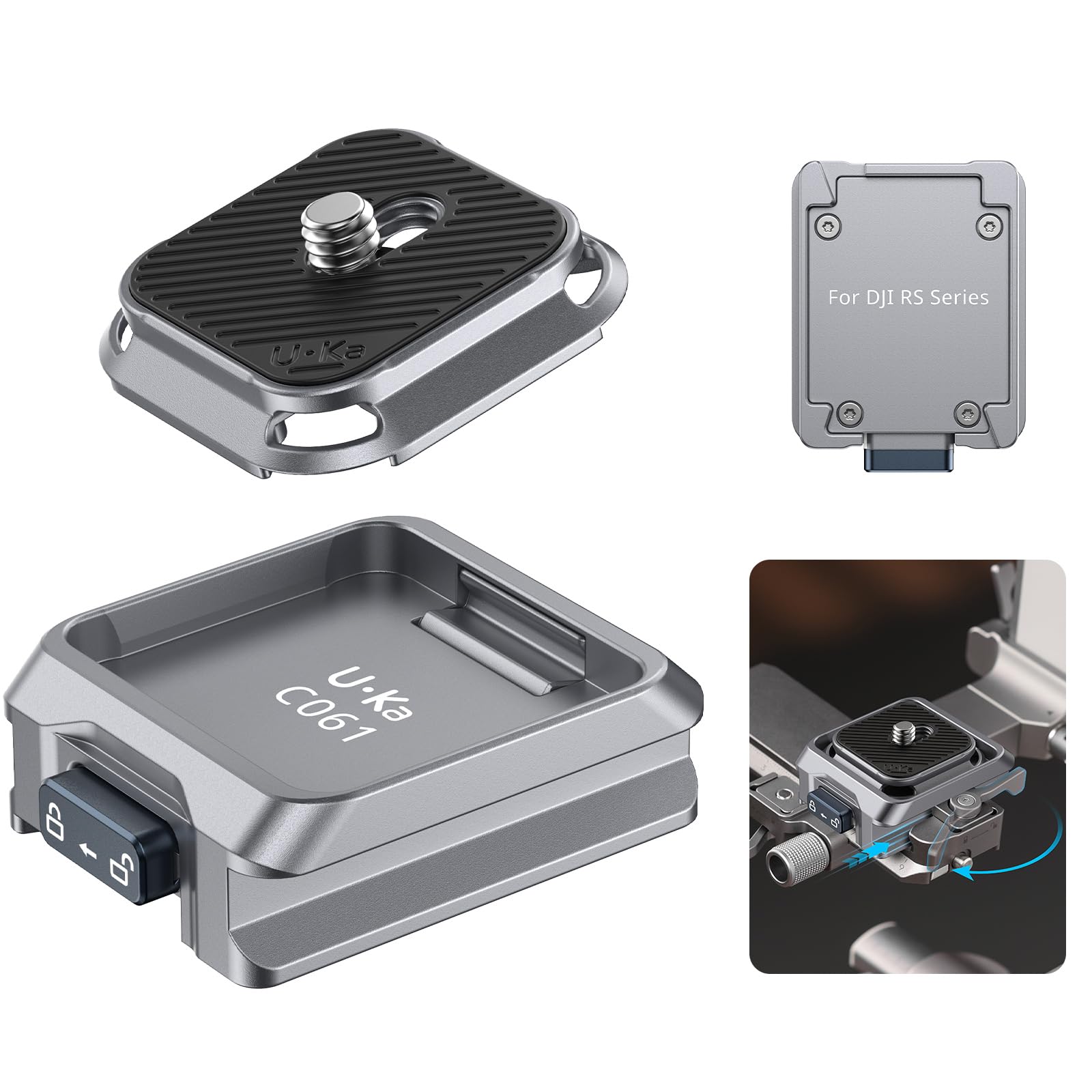 ULANZI C061 Plateau de Fixation Rapide pour stabilisateurs DJI RS2/3/3 Pro/4/4 Pro/RS 4 Mini, Accessoires pour stabilisateur de cardan, Charge maximale 6 kg