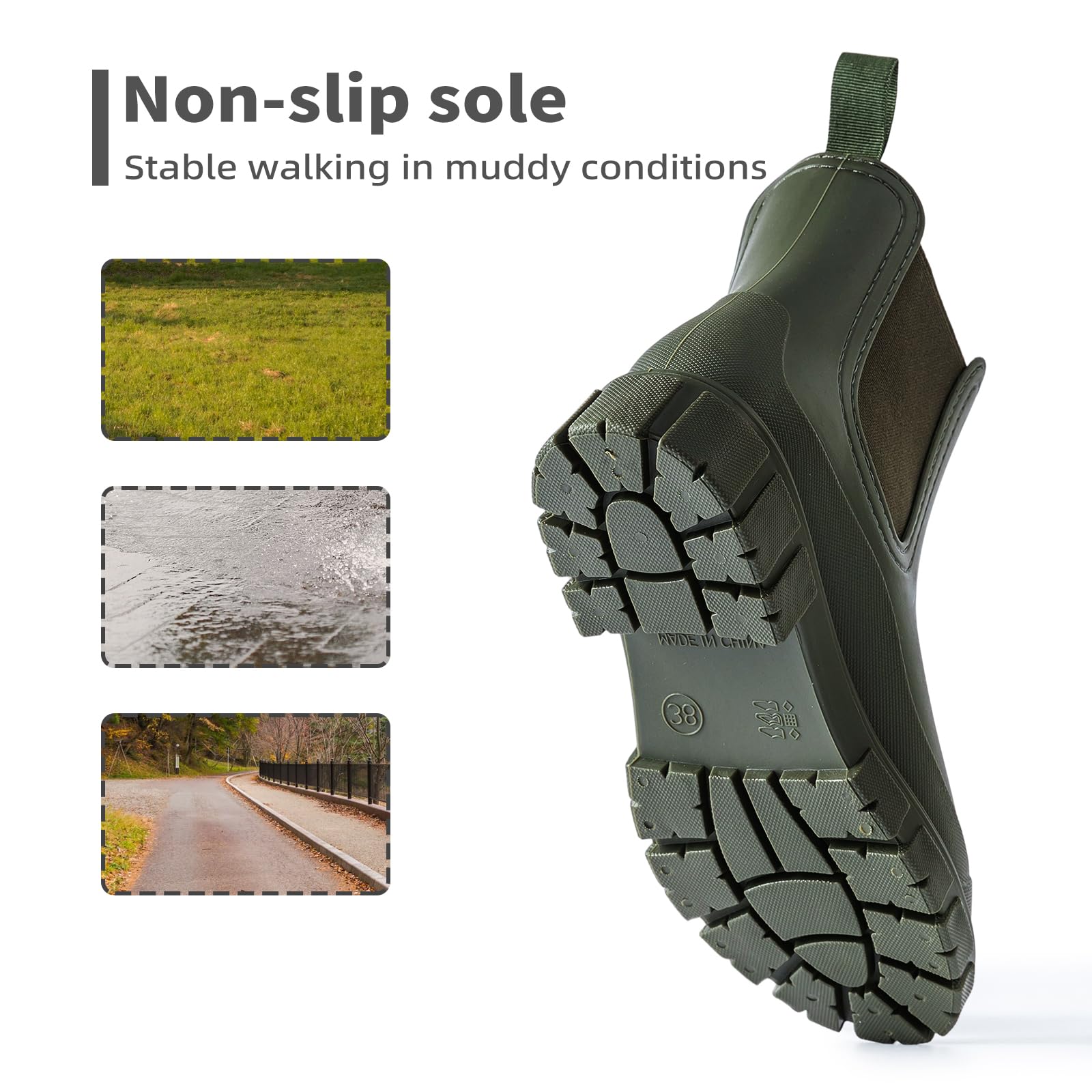 DRECAGE Botas de Agua Mujer Chelsea Lluvia Botines Impermeable Antideslizante Wellington Botas Jardín Trabajo Boots