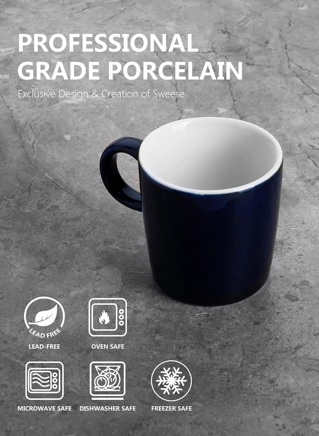 🔥 Crazy Deals Sweese 409.403 Porcelain Espresso Cups - 3.5 Ounce - Set of 4, Navy