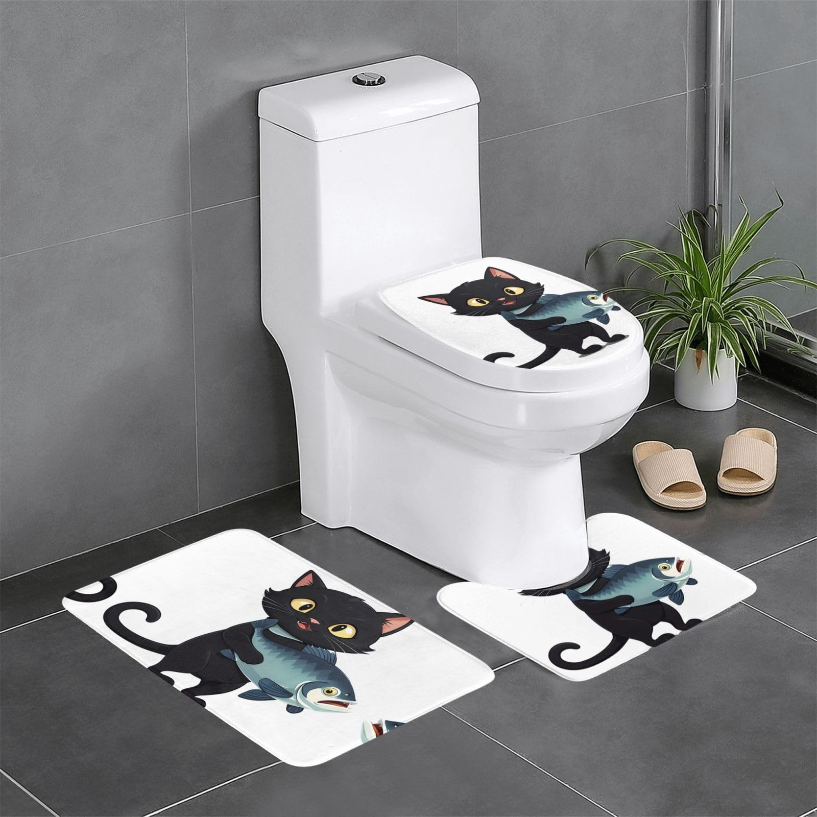 Tapis de salle de bain chat noir WHJDPP tapis de coiffeuse et toilettes design