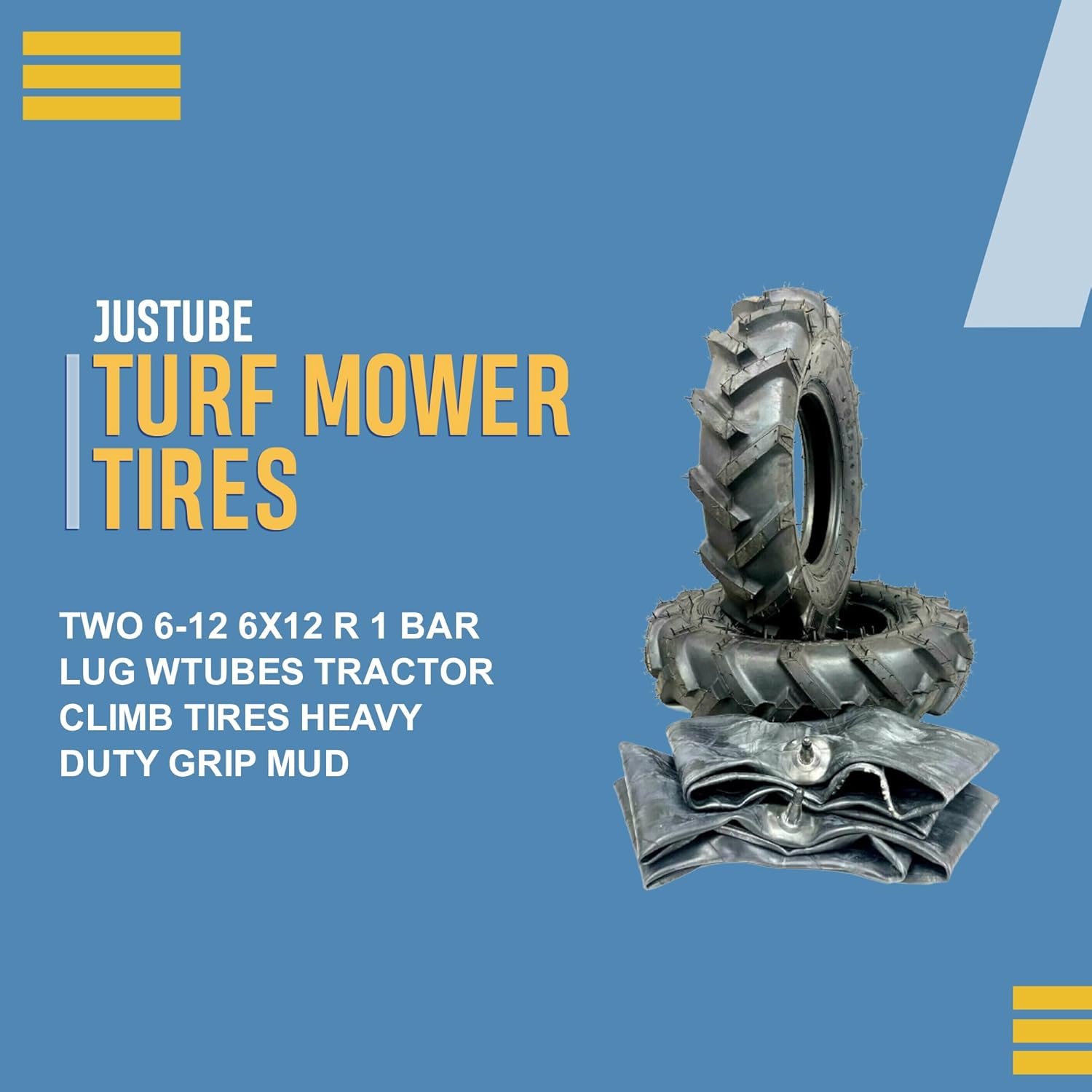 Two 6-12 6x12 R 1 Bar Lug Wtubes Tractor Climb Tires Heavy Duty Grip Mud, Perfect for Tackling Mud and Providing Superior Traction, Heavy-Duty Grip Mud Tires for Efficient Tractor Climbing