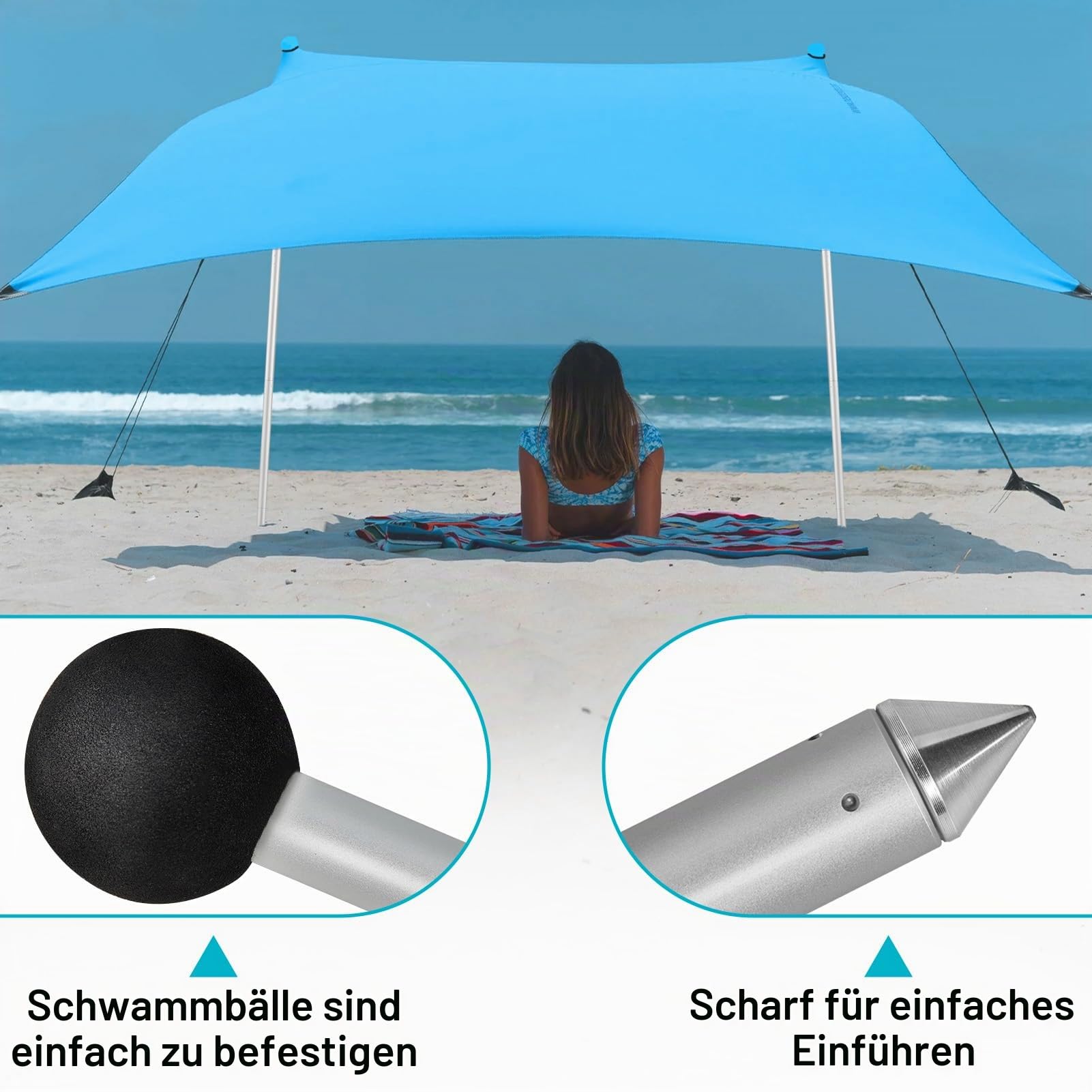 Faltbare Strandzeltstangen, 2 m, kompatibel mit Neso Grande Vordach, tragbares Zubehör für Camping und Wandern