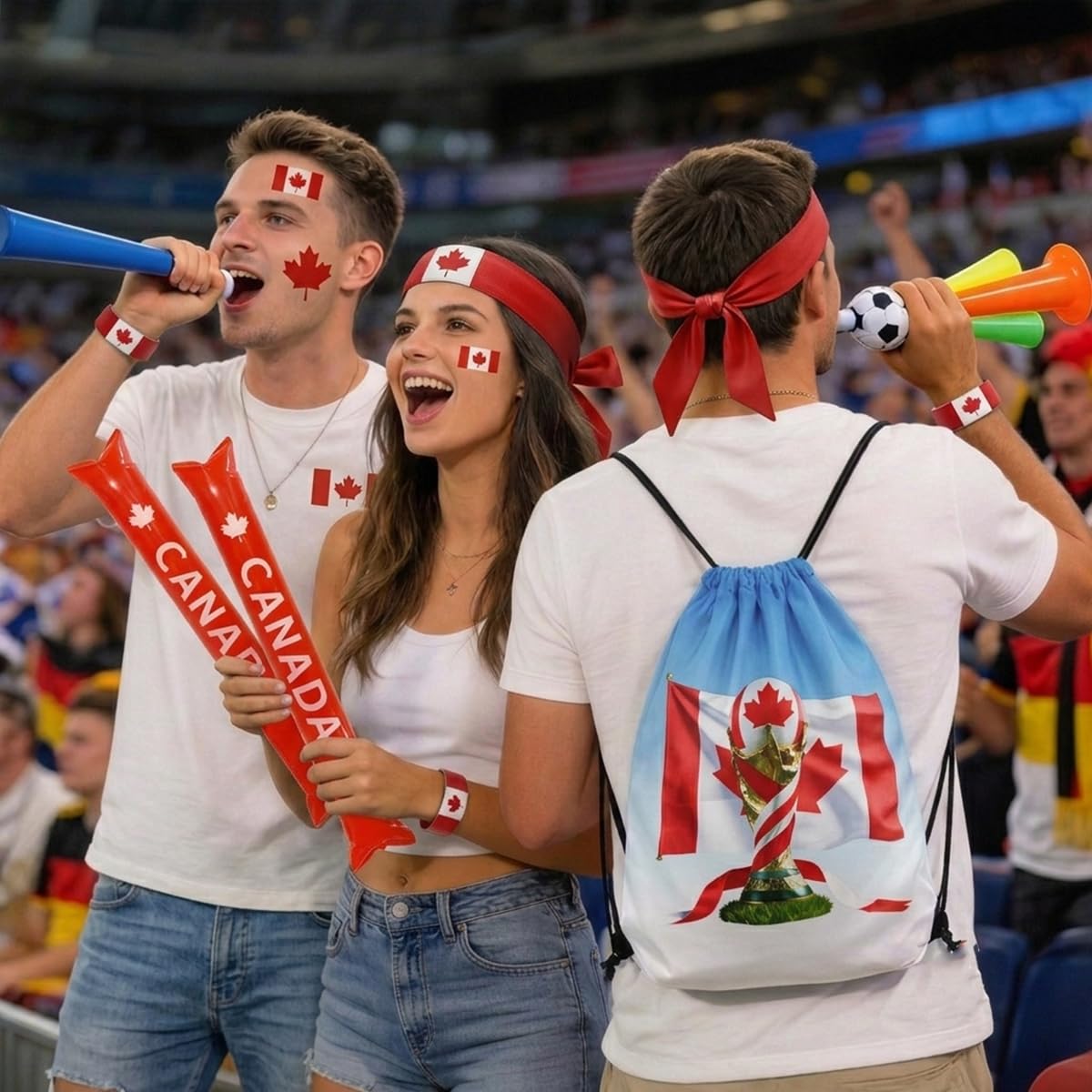 2026 World Cup Canada Soccer Fan Gear Set, 7-Piece Drawstring Backpack Decoration & Storage Set for World Cup & Patriotic Holidays - 2