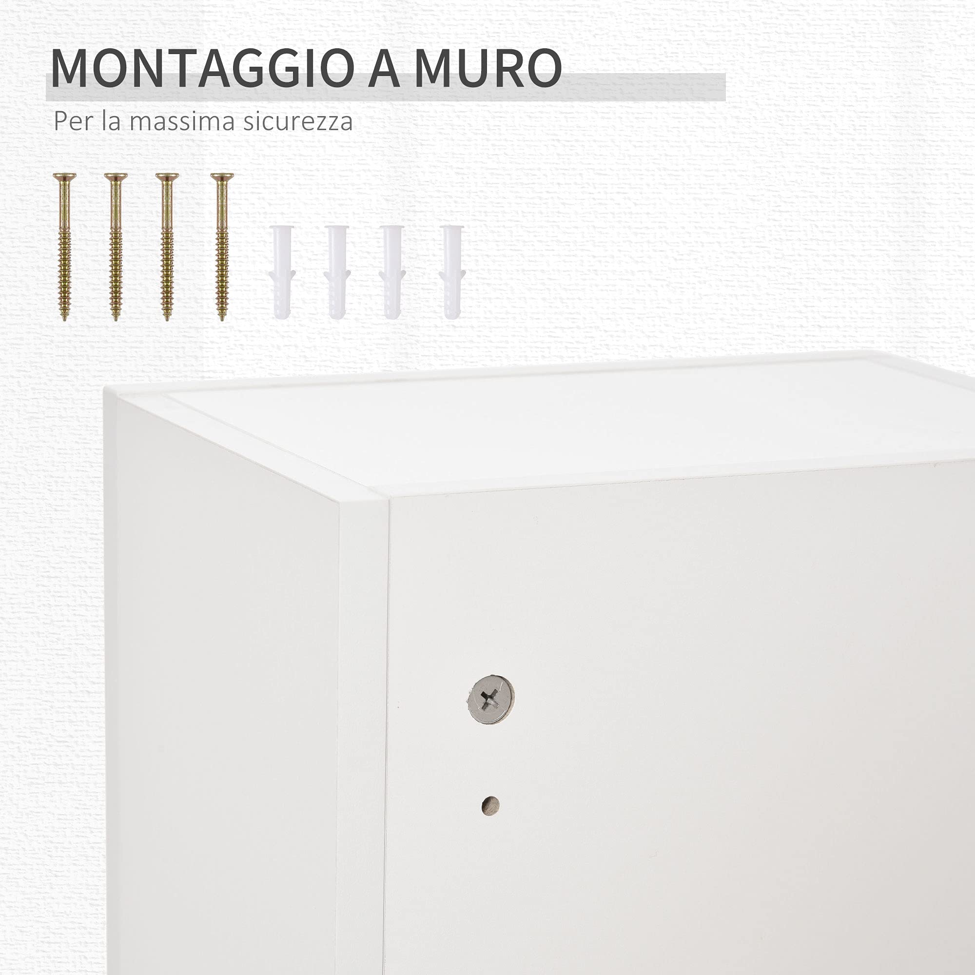 kleankin Armadietto Medicinali a Muro con Serratura, 5 Ripiani e Mensole Regolabili, in Legno e Vetro, Bianco, 30x20x70cm