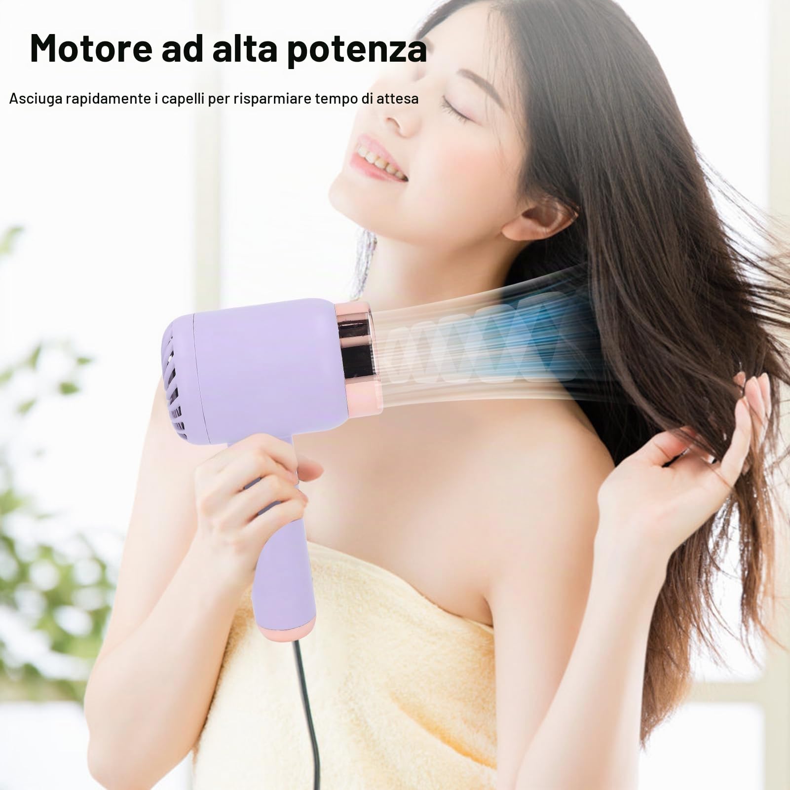 Asciugacapelli Senza Fili Portatile 15000mAh, Asciugacapelli Ionico Ricaricabile USB ad Alta Velocità per Viaggio, Dormitorio, Donna, Caldo e Freddo, Leggero e Compatto - Viola