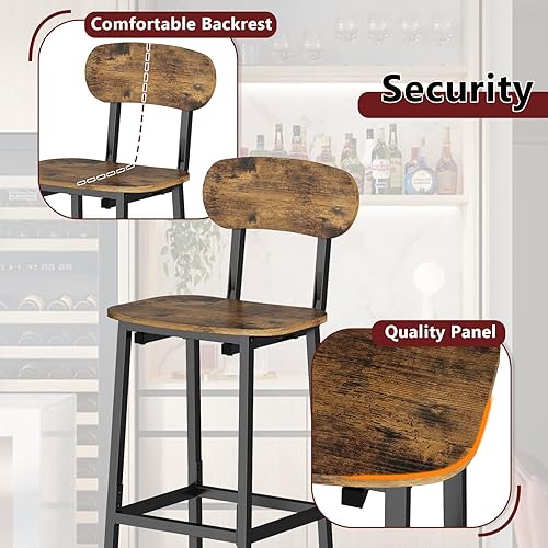Miniatura 4 de GILLAS Juego de 2 taburetes de bar, moderno taburete de bar con respaldo y reposapiés, sillas de bar altas, taburetes de bar de altura de mostrador