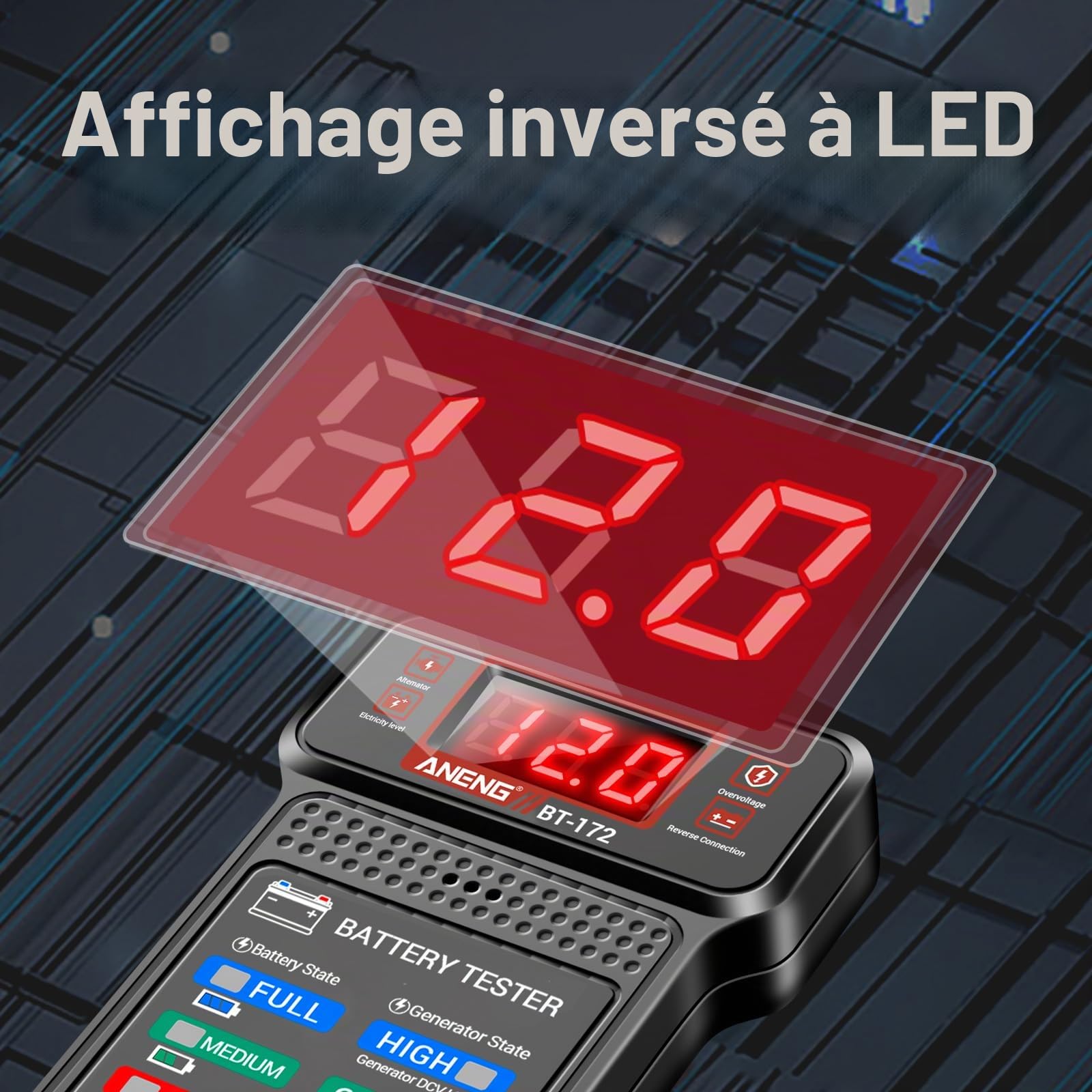 Testeur Batterie de Voiture,12V,Testeur Batterie de Voiture,Numérique Analyseur de Charge D’alternateur,Voltmètre avec Écran LCD et LED,Indicateur de Tension Pour Voitures et Outils Électriques