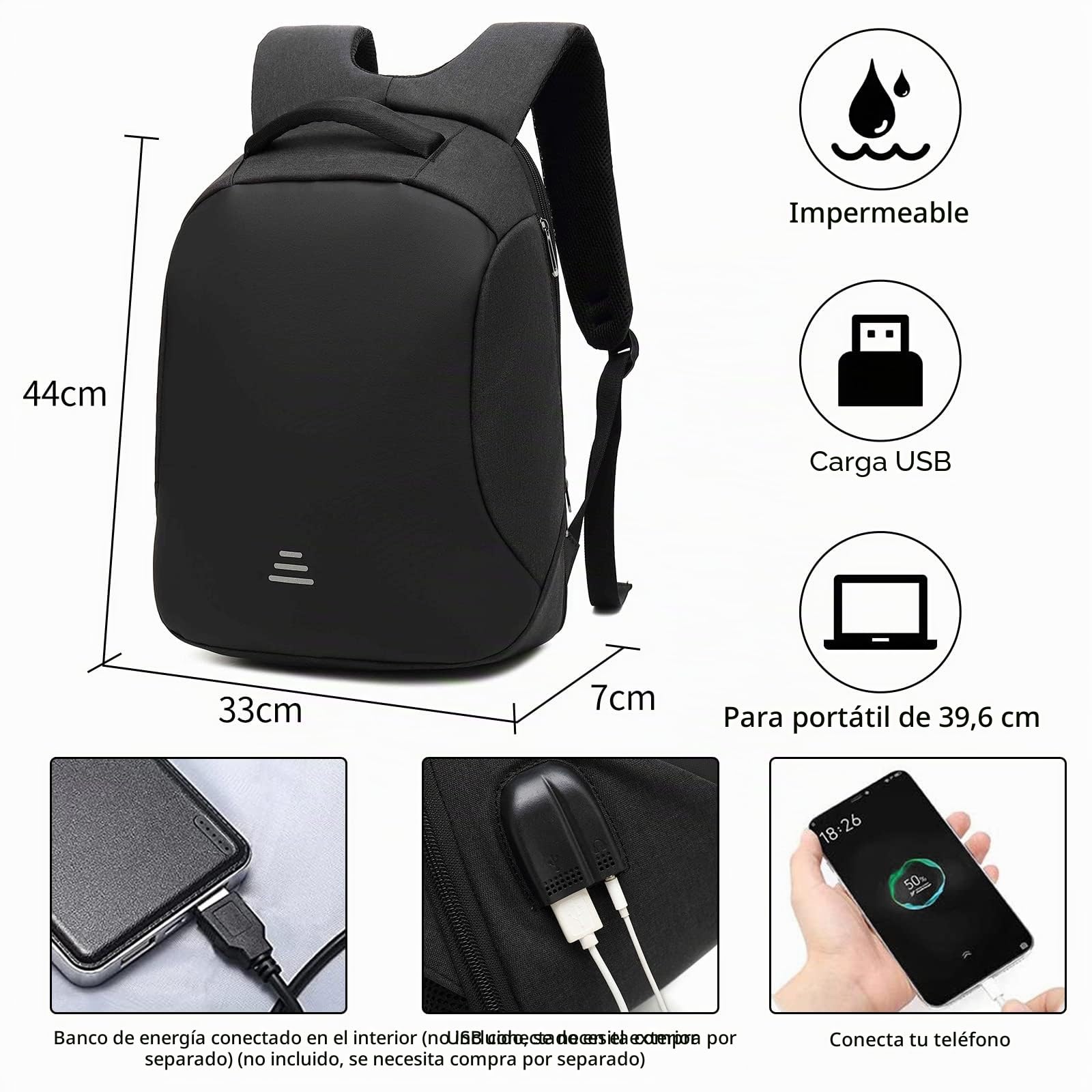 VINBAGGE Mochila Antirrobo para 15.6 Pulgadas Portatil USB Mochilas de Viaje para Trabajo/Universidad/Negocios/Ocio/Viajar