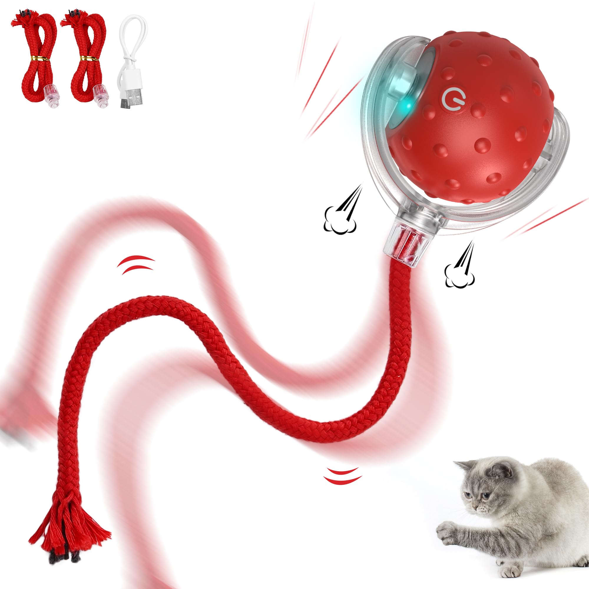 IOKHEIRAIOKHEIRA Interactive Electric Automatic Cat Toys, Rechargeable Irregular Moving Toys, Stimulate Cats' Hunting Instincts, All Floors & Carpet Available (Red)