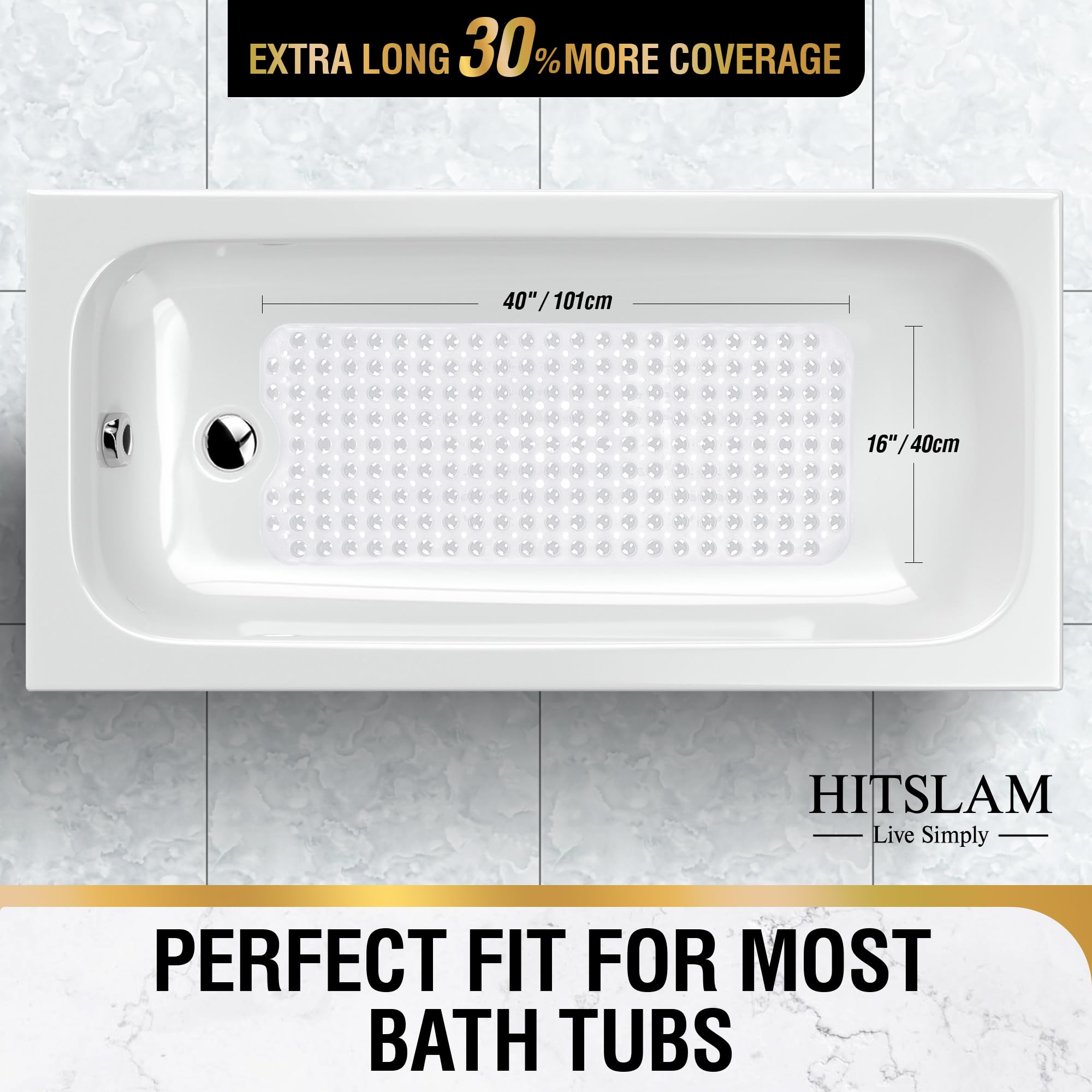 HITSLAM Alfombra de bañera Antideslizante, 101x40cm Extra Grande Alfombra Ducha Antideslizante con Ventosa, Resistentes al Moho y Lavables a máquina Alfombra baño,Transparente