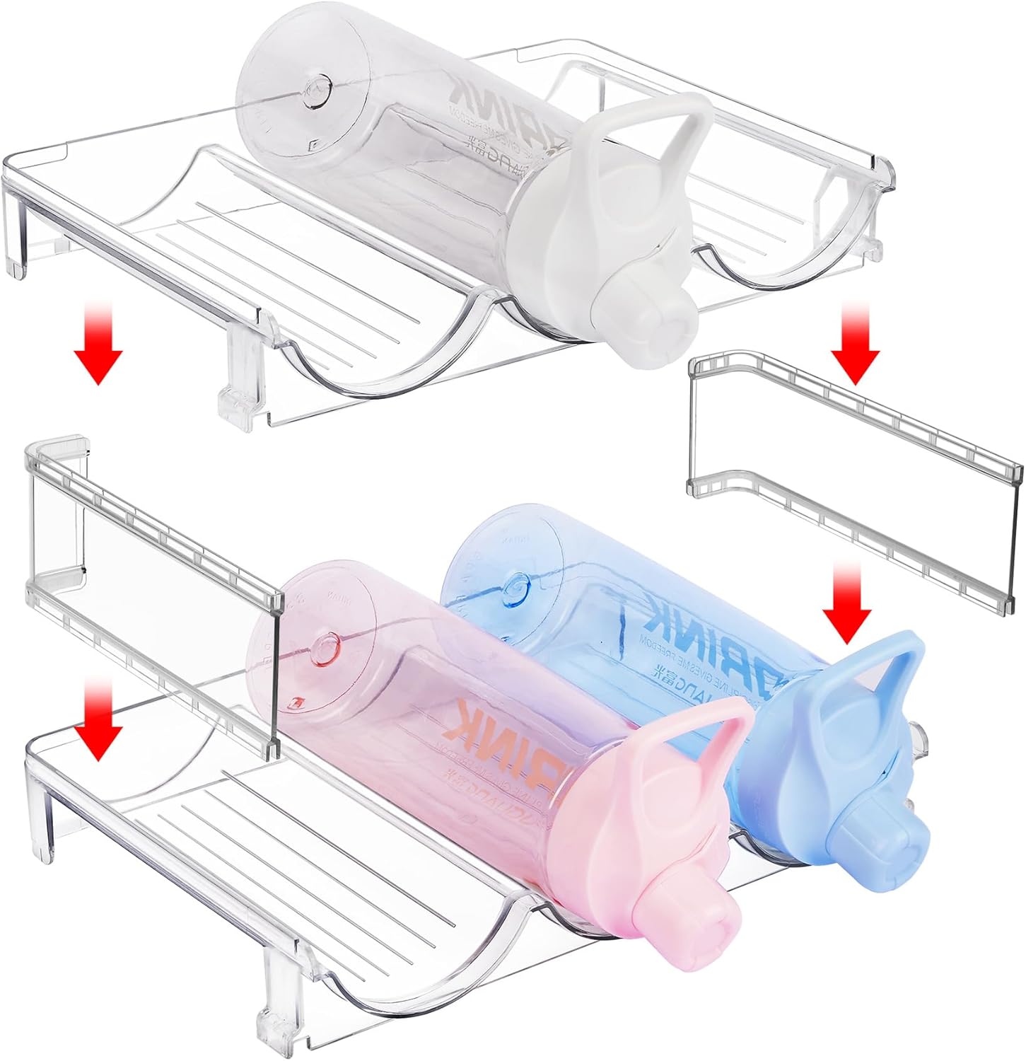 Water Bottle Organizer - 4 Tier Large Capacity stackable water Bottle Organizer for Cabinet, Free-Standing Water Bottle Storage Holder for Countertops, Pantry, Bars, Cabinets, Fridge, Hold 12 Bottles