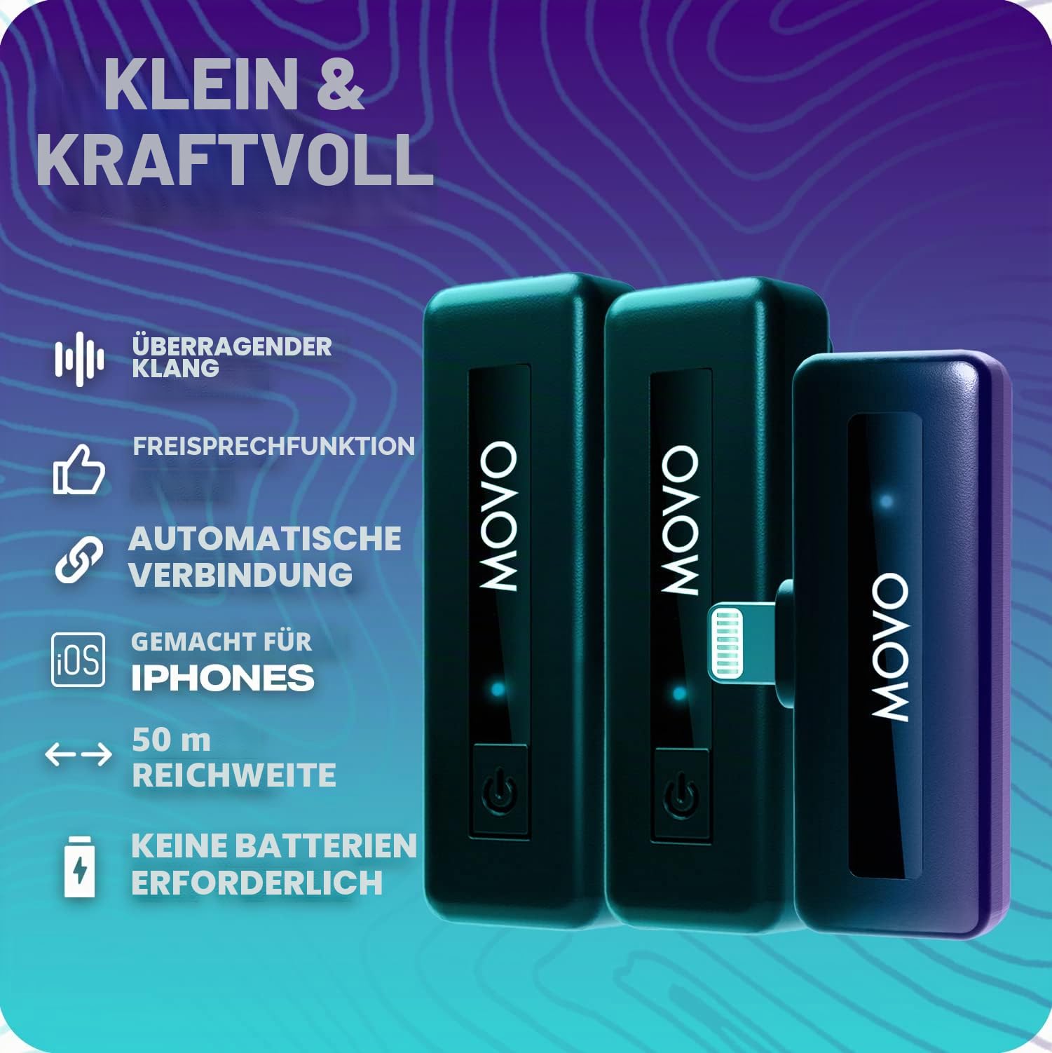 Movo Wireless Mini-Duo Ultrakompaktes Dual Mikrofon für iPhone - Clip-On Lavalier, 10 Std. Akku, 50 m Reichweite, Geräuschunterdrückung, Lightning - für Videoaufnahmen